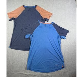 Lot of 2 Patagonia Women’s M Peach Gray Nine Trails Short Sleeve Hiking Shirts